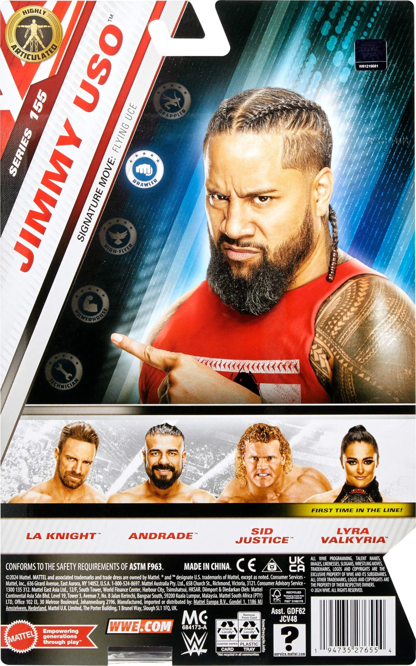 Mattel WWE Jimmy USO Action Figure, Main Event Series #155 6-inch Collectible with 10 Articulation Points & Life-Like Look