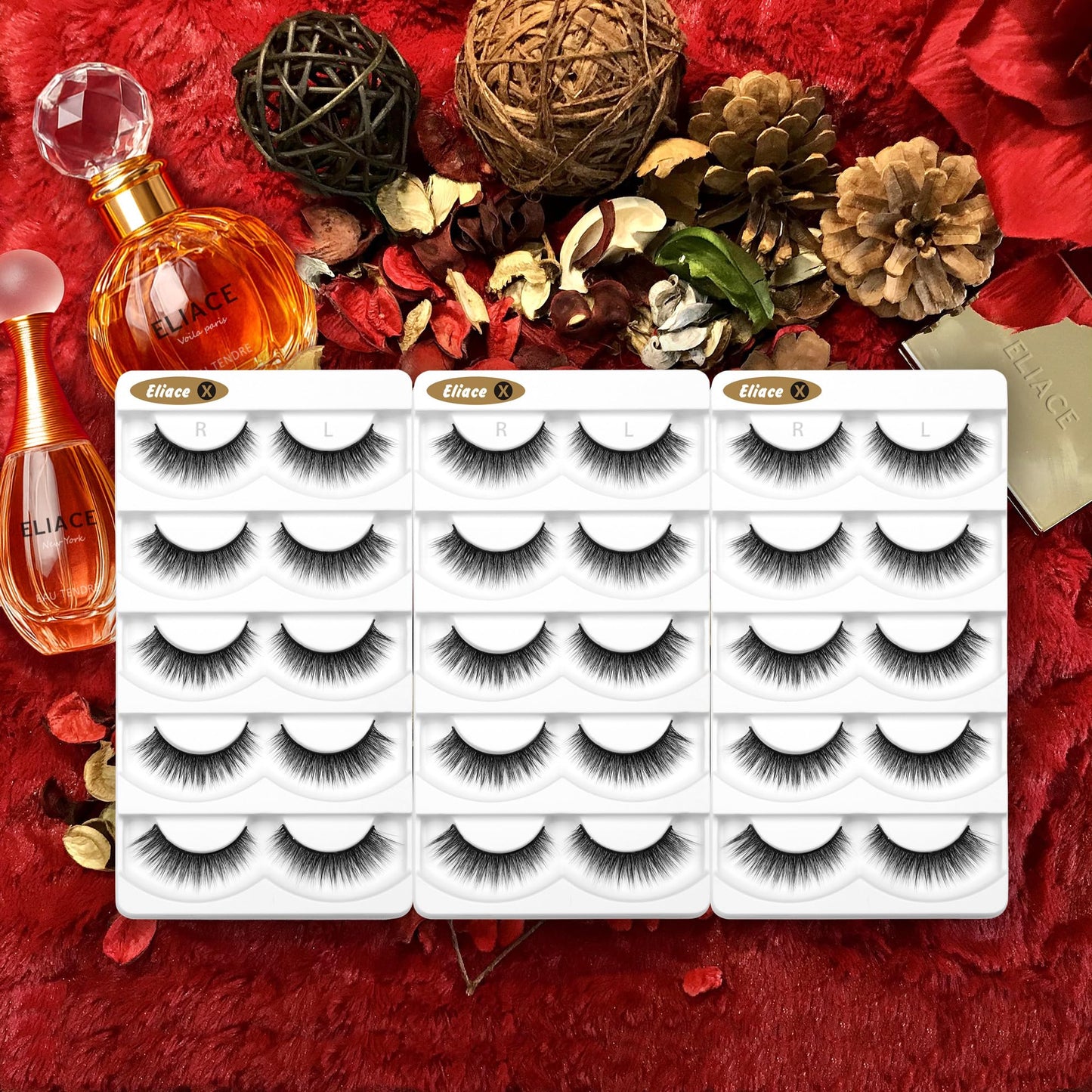 Eliace False Eyelashes Natural look Cat Eye Lashes Wispy Strips,15 Pairs, 3D Mink Lashes Volume Fluffy,Fake Eyelashes Thin Soft Band Comfortable Cross