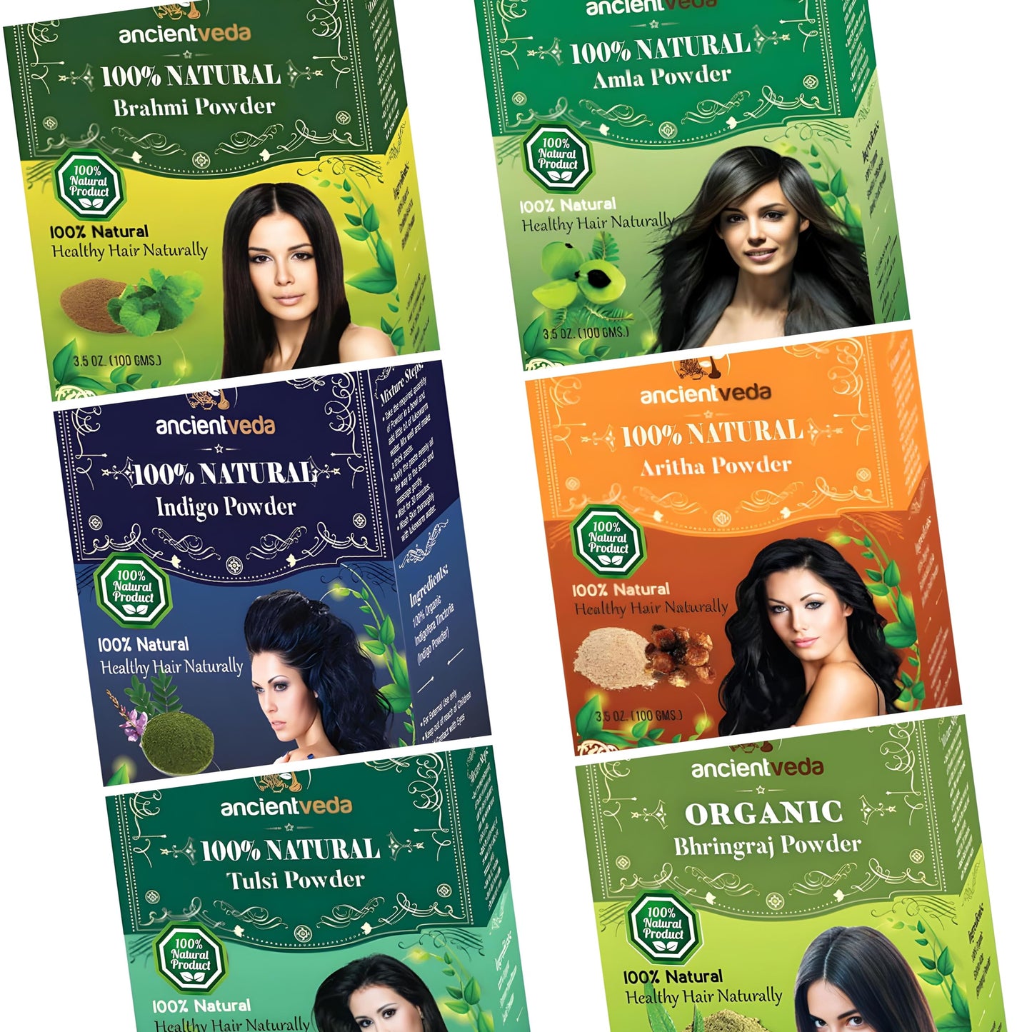 ANCIENT VEDA Natural Hair Powders | Non-GMO & Gluten Free | 100% Antioxidants Organic Hair Growth Treatment | Reduce the Appearance Hair Cleansing |