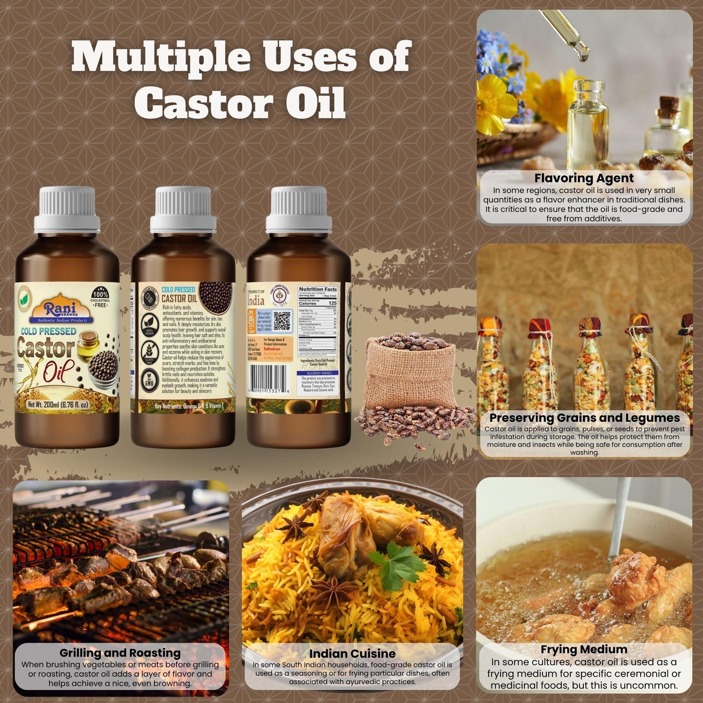 Rani Castor Oil 6.76 Ounce (200ml) Cold Pressed | 100% Natural | NON-GMO | Kosher | Vegan | Gluten Free | Indian Origin