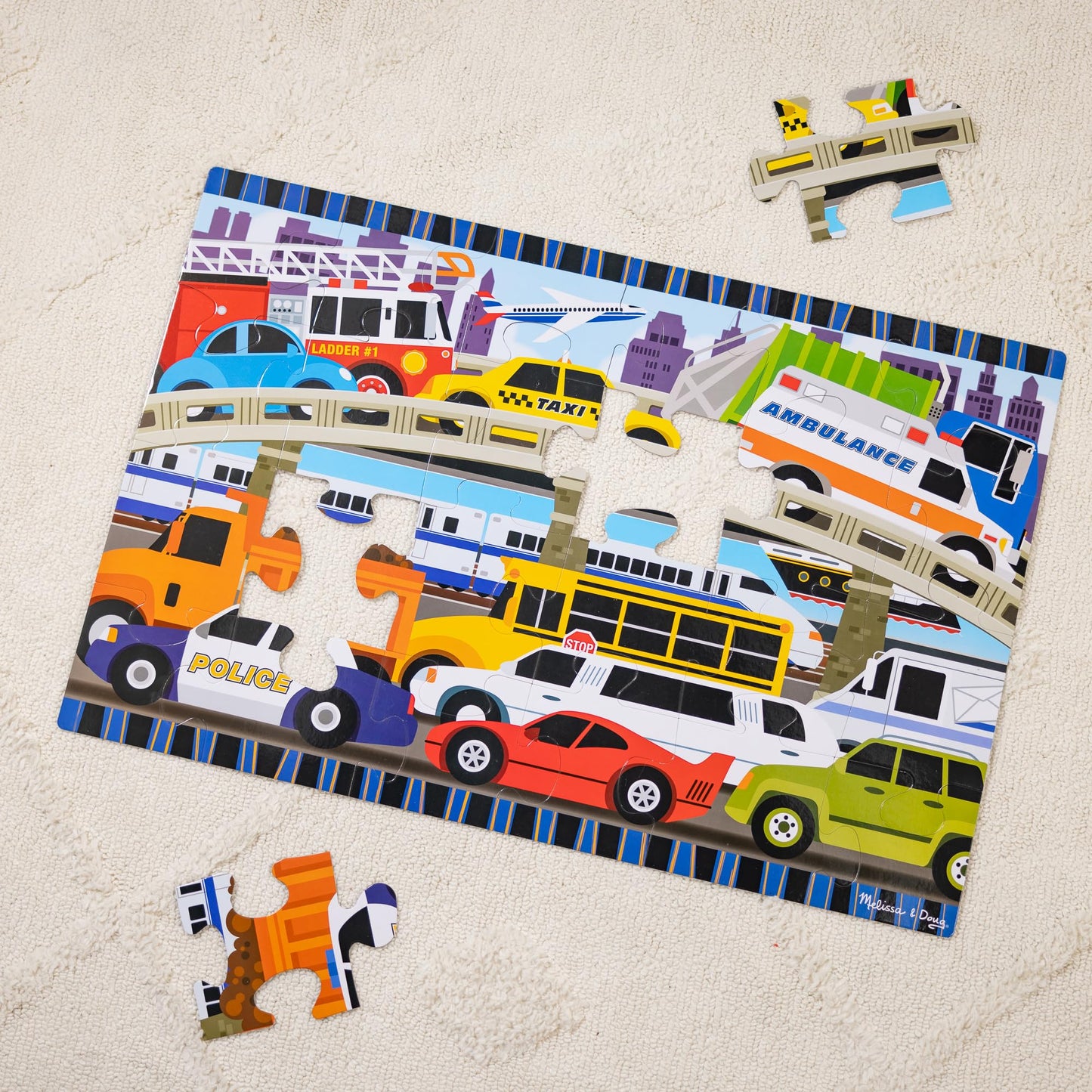 Melissa & Doug Traffic Jam Jumbo Jigsaw Floor Puzzle (24 pcs, 2 x 3 feet Long) - FSC Certified