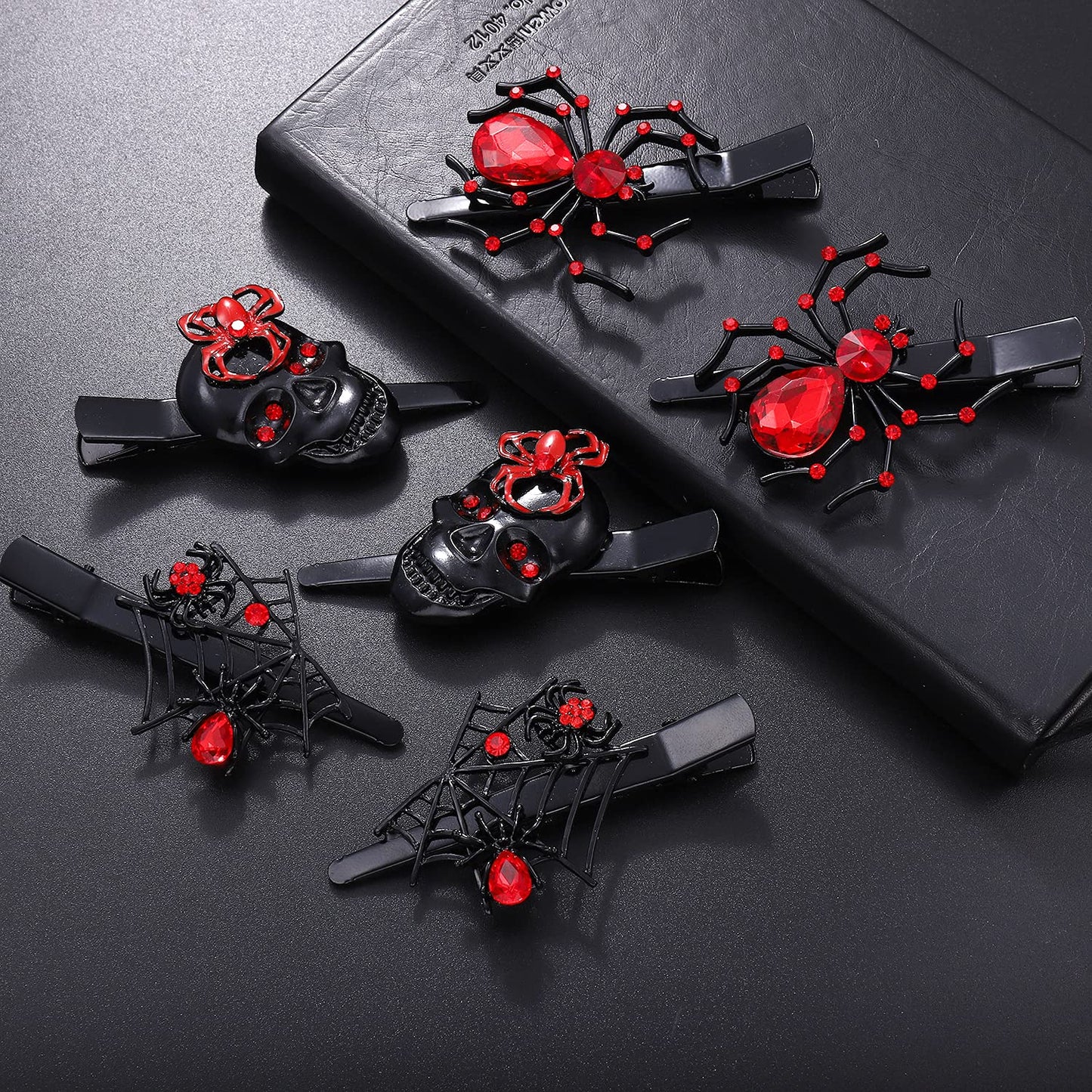 PHALIN Halloween Hair Clips Gothic Large Spider Web Skull Hair Clip for Women Spooky Alligator Duckbill Hair Pins Barrettes Halloween Hair Accessory