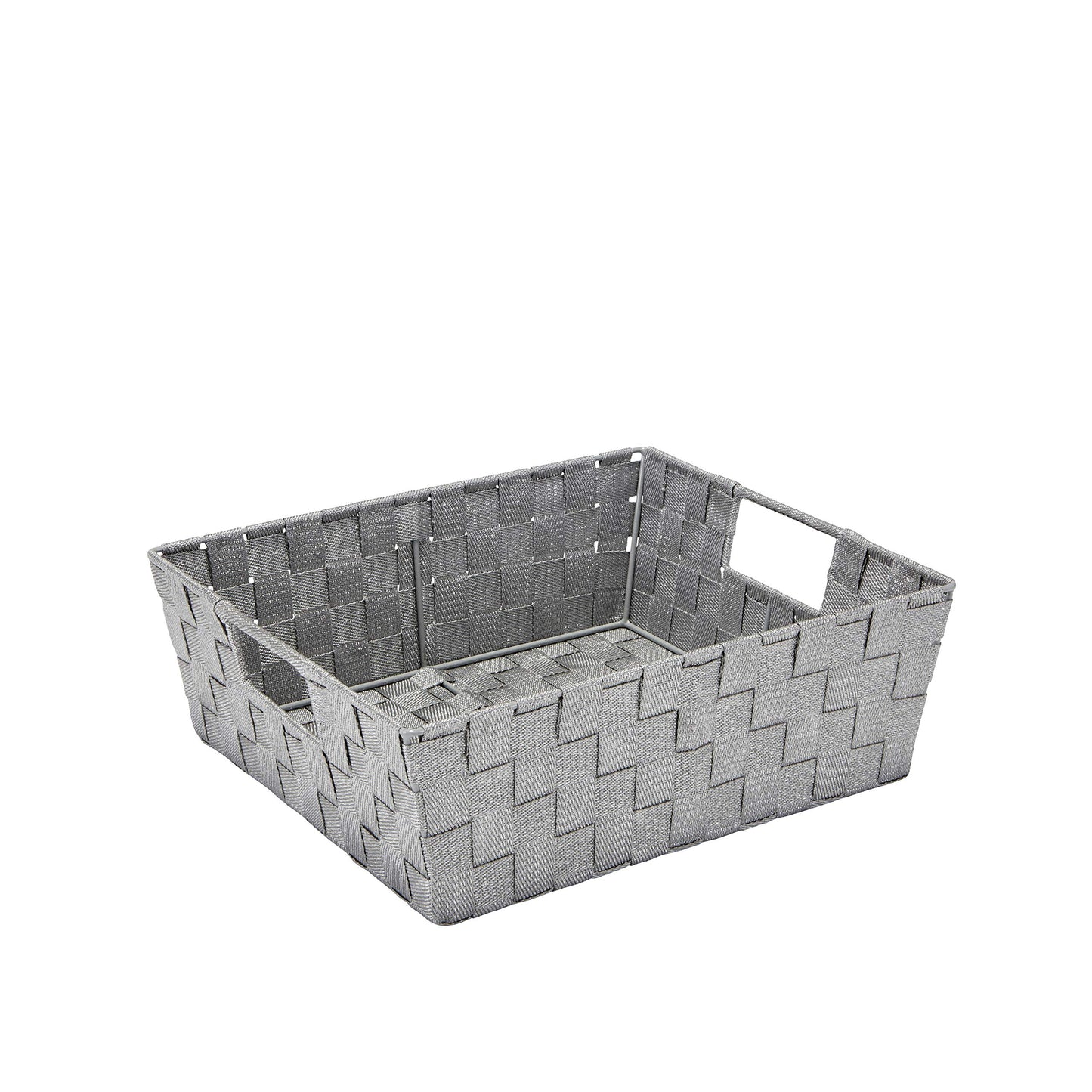 Simplify 13"x15"x5" Large Striped Woven Basket for Storage with Handles, Nursery, Playroom, Toys, Bedroom, Closet, Clothes, Office, Decorative Lurex…