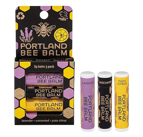 Portland Bee Balm All Natural Handmade Beeswax Based Lip Balm Unscented, Yuzu Citrus and Lavender Assortment 3 Count