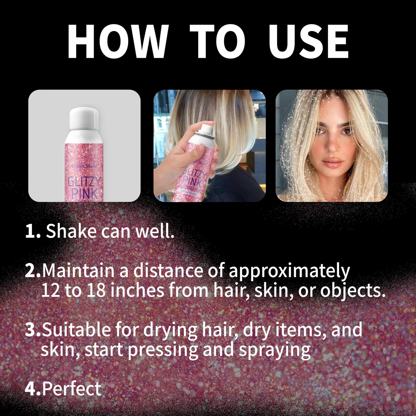 Elitles Made Hair Glitter Body Glitter Spray, 150ML Glitter Hairspray Holographic Pink Glitter Spray for Hair and Body, Hair Glitter for Kids Women