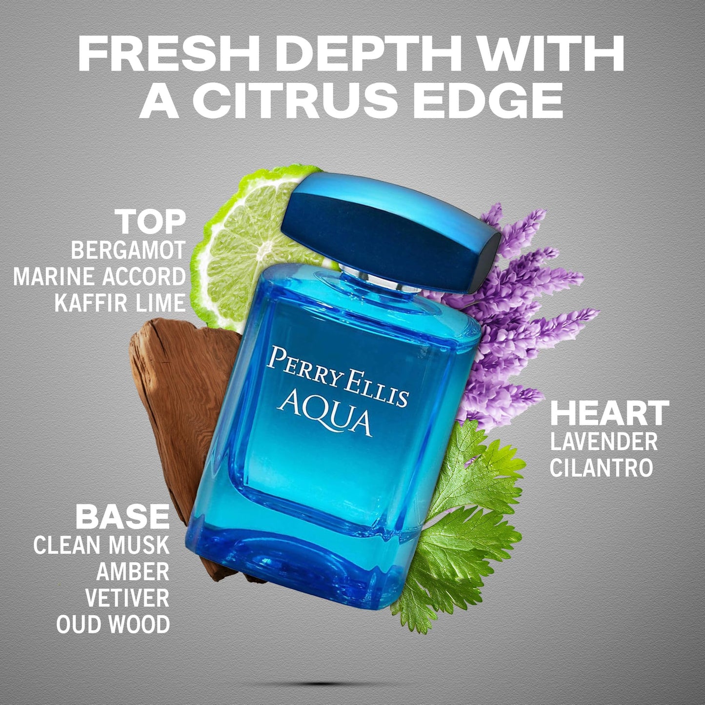 Perry Ellis Aqua Eau De Toilette Spray for Men - Mens Cologne, Long Lasting Perfume, EDT, Fragrance with Notes of Bergamot, Wood Notes & Musk - 3.4 fl
