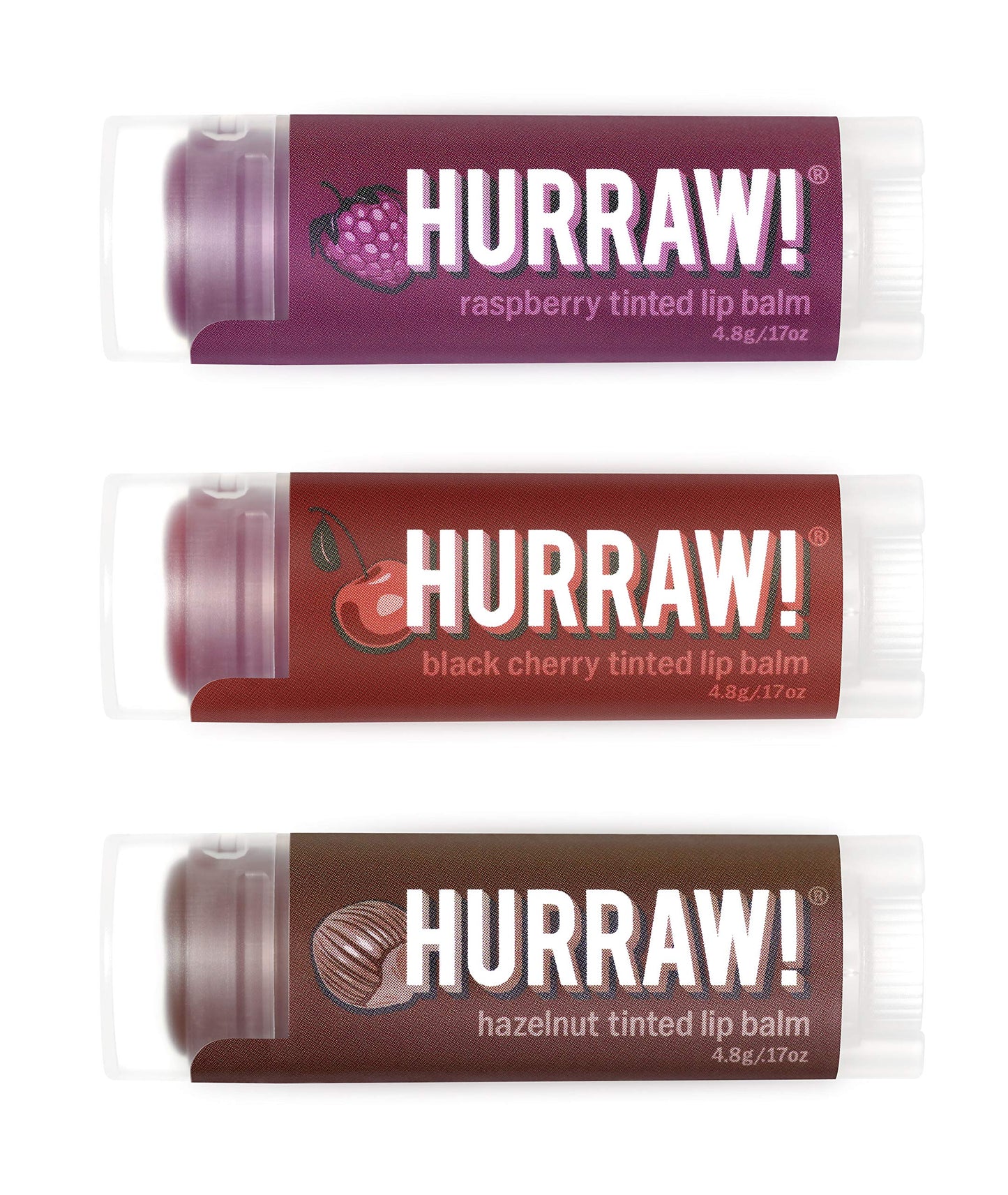 Hurraw! Raspberry Tinted, Black Cherry Tinted, Hazelnut Tinted Lip Balms, 3 Pack Bundle: Organic, Vegan, Cruelty & Gluten Free. Non-GMO, 100% Natural.