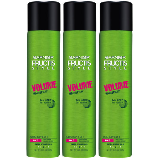 Garnier Fructis Style Volume Hairspray, All Hair Types, 8.25 Oz. (Packaging May Vary), 3Count