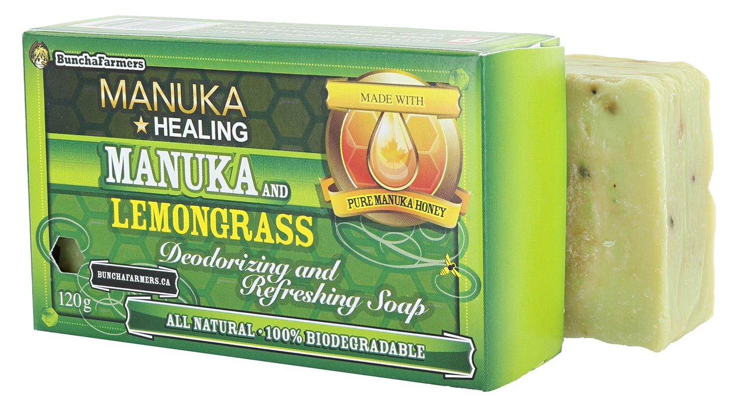 BunchaFarmers All Natural 100% Biodegradable Healing Manuka Honey and Lemongrass Deodorizing and Refreshing Soap Bar (Made in Canada) Beauty & Personal Care BunchaFarmers