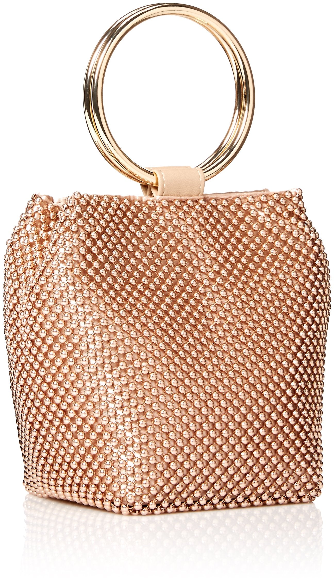 Jessica McClintock Womens Gwen Ball Mesh Ring Wristlet Pouch Clutch, Rose Gold