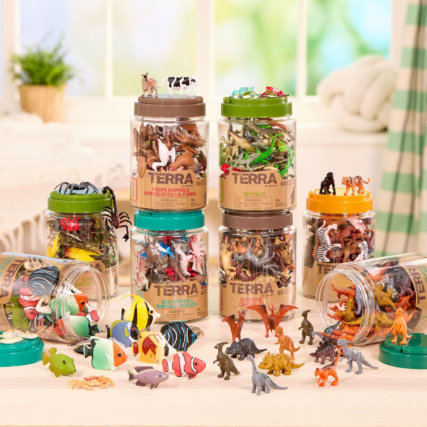 Terra by Battat 60 Pcs Wild Creatures Tube – Mini Animal Figurines with Lion, Tiger, Hippo, Bear & More – Safari Educational Toys for Kids 3+