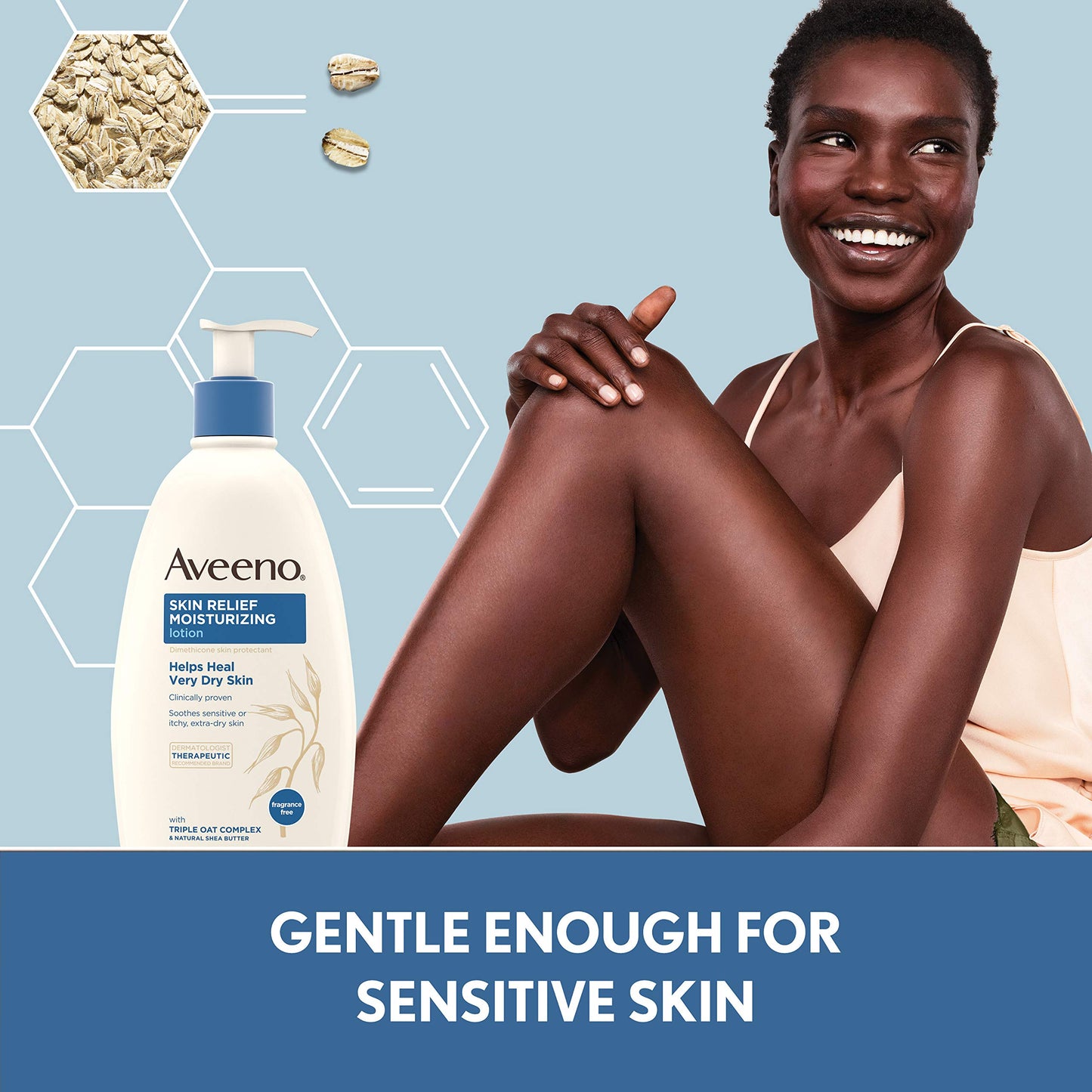 Aveeno Skin Relief Fragrance-Free Moisturizing Lotion for Sensitive Skin, with Natural Shea Butter & Triple Oat Complex, Unscented Therapeutic Body