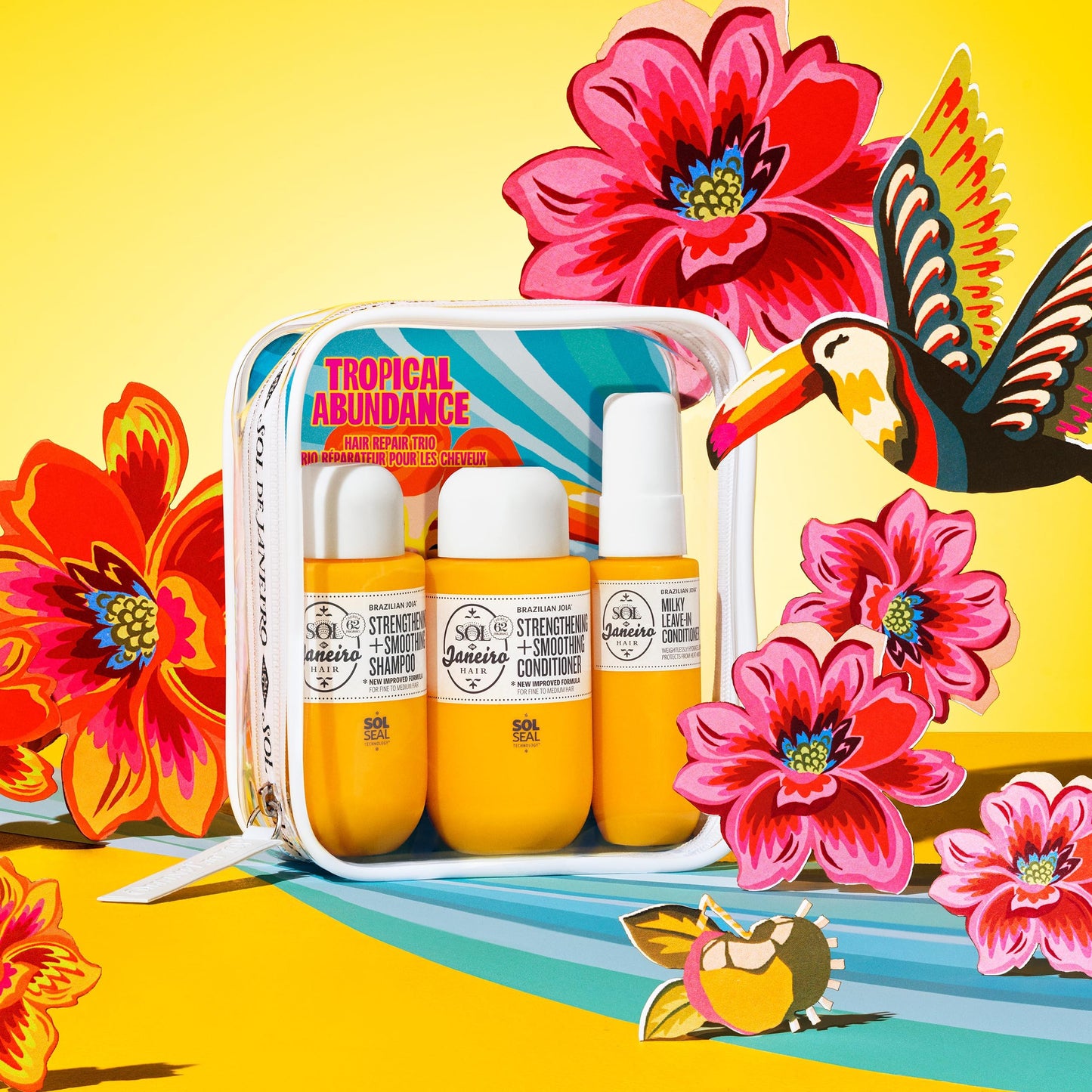 Sol de Janeiro Tropical Abundance Hair Repair Trio Travel Set | Jet Set | Sulfate Free Brazilian Joia Shampoo and Conditioner | Leave In Conditioner
