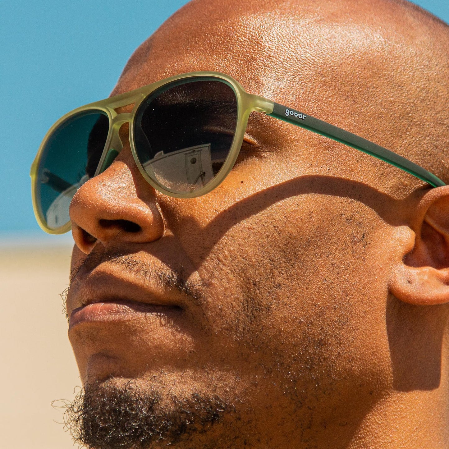 goodr Buzzed On The Tower Polarized Aviator Sunglasses Large Sized (Mach G), Green Solid Frames with Green Gradient Lens, Dark to Light Tint, UV400