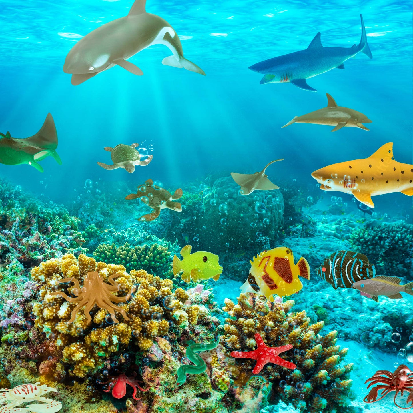 Terra by Battat 60 Pc Tropical Fish & Crab Toys – Mini Plastic Ocean Animal Figurines Tube, Realistic Sea Creatures Playset for Kids 3+