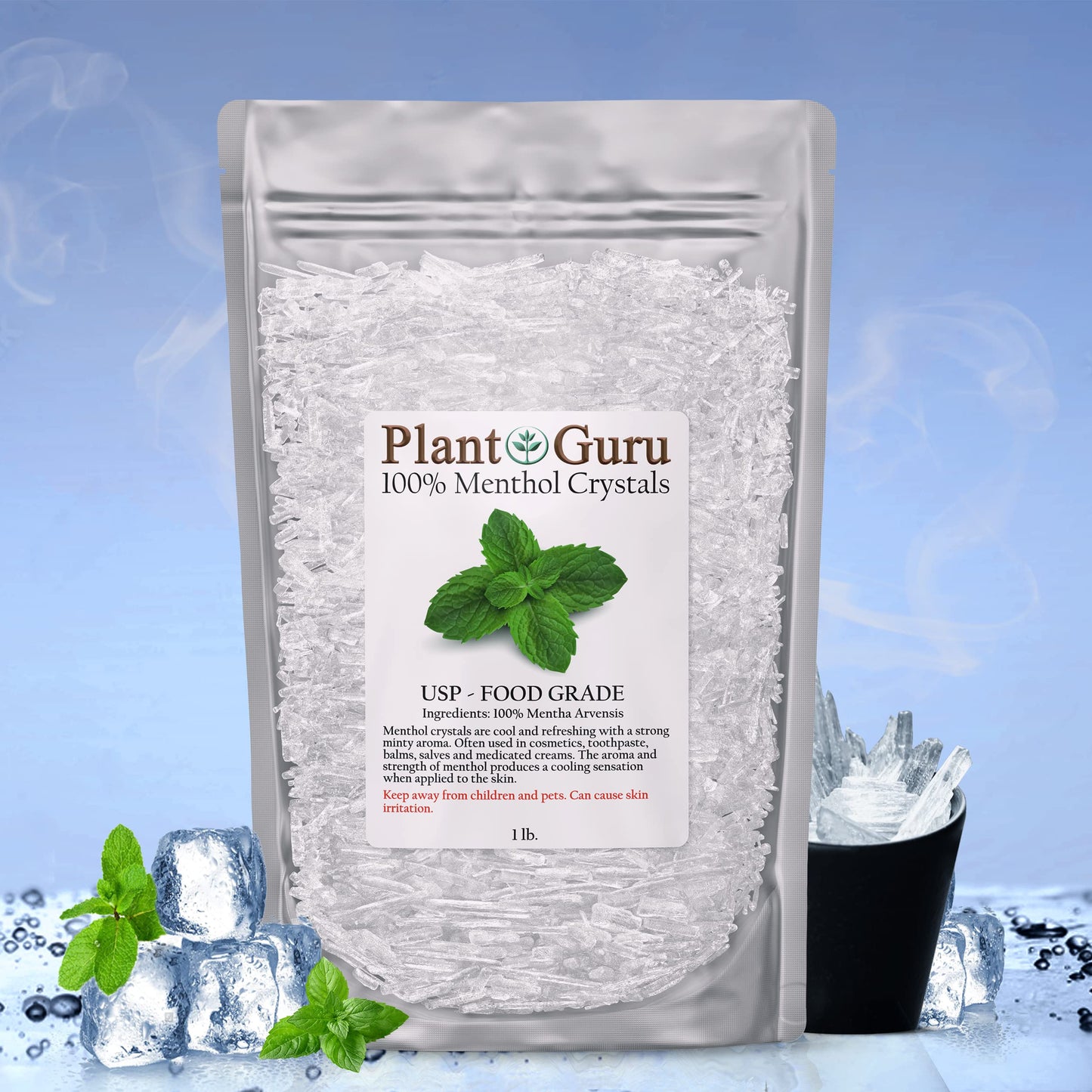 Plant Guru Menthol Crystals 1 lb. Bulk Mentha Arvensis 100% Pure Natural USP Food Grade - Great For Cosmetics, Salves, Balms, Creams and Soap Making. Beauty and Personal Care Plant Guru