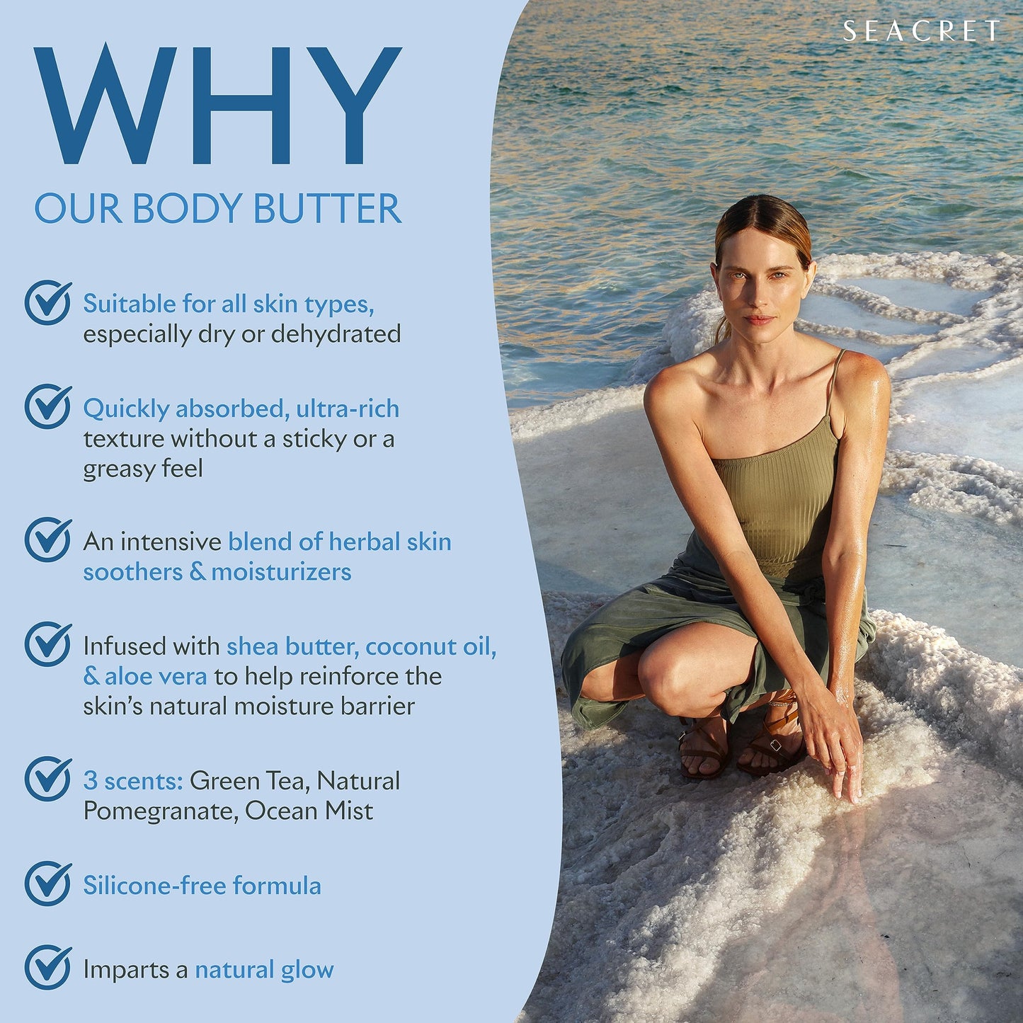 SEACRET OCEAN MIST BODY BUTTER: Hydrating Body Moisturizer Cream with Shea and Cocoa Butter, Vitamins E & C, and Dead Sea Minerals
