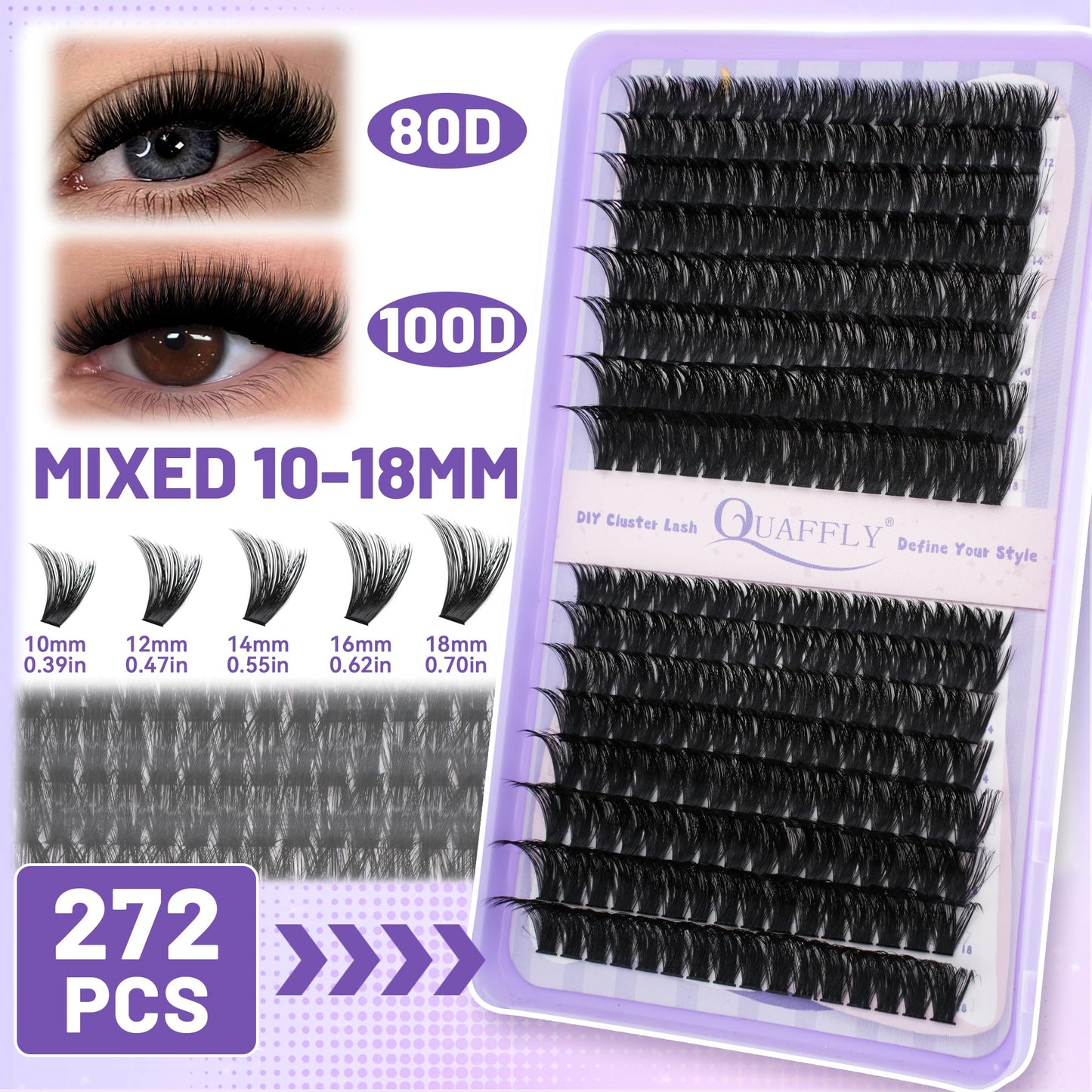 DIY Lash Cluster Kit - 1184pcs 40D-100D Natural Soft Cluster Lashes 8-18mm D Curl with Lash Bond&Seal Remover Tweezere Lash Curler All Tools In One Beauty and Personal Care QUAFFLY
