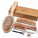 vklw Wooden Hair Brush and Comb, One-piece Design, Reduce Frizz and Static, Massage Scalp, Detangling Paddle Hairbrush for Women, Girls, Kids