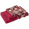 Popular Bath Ombre Rose Design Towel Set 3PC, Burgundy