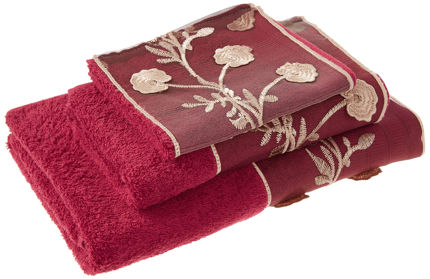 Popular Bath Ombre Rose Design Towel Set 3PC, Burgundy