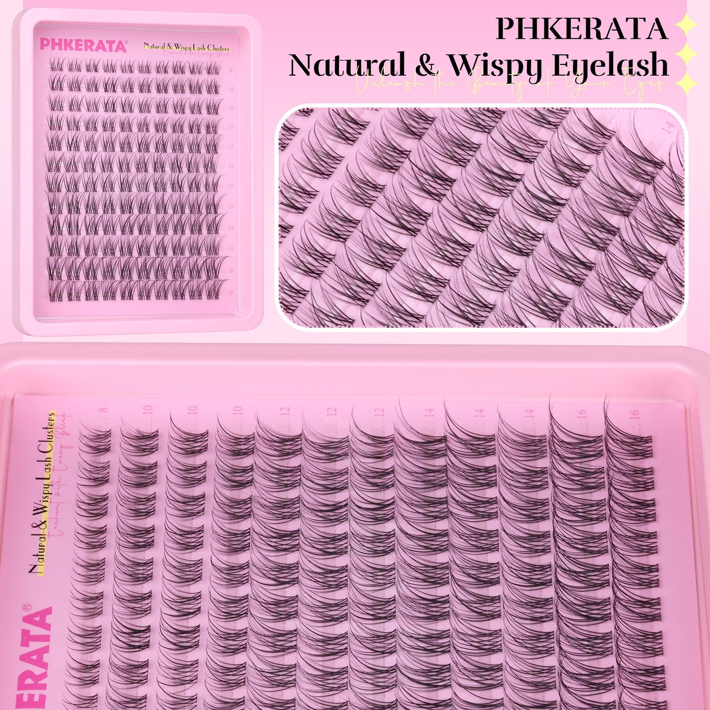 PHKERATA Natural Lash Clusters Invisible Band Eyelash Clusters Wispy Lashes Clusters 120 pcs C Curvature Cluster Eyelash Extensions DIY Thin Clear Beauty and Personal Care PHKERATA
