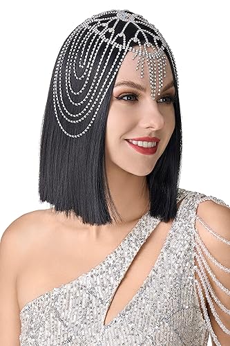 BABEYOND Vintage Style Roaring 20s Crystal Rhinestone Flapper Cap Headpiece Head Jewelry Chains