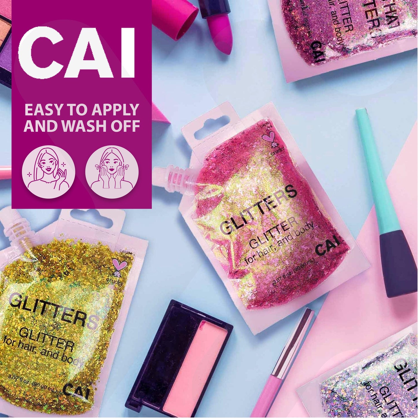 CAI Beauty NYC Hair and Body Glitter Spray (Pink Pastel)