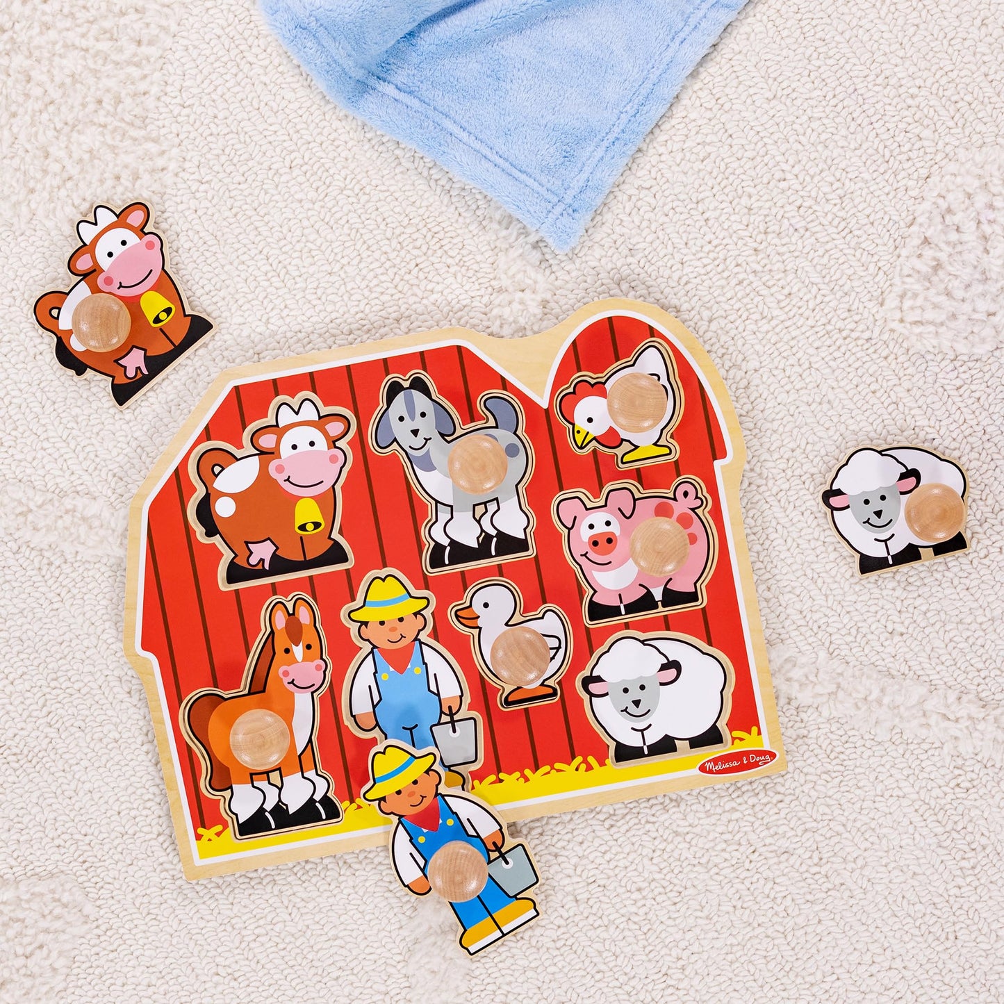 Melissa & Doug Farm Animals Jumbo Knob Wooden Puzzle – Toddler Peg Puzzle Toy for Shape Recognition & Fine Motor Skills, Ages 1+