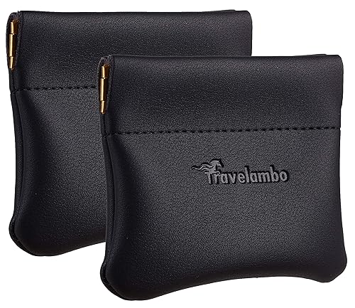 Travelambo Leather Squeeze Coin Purse Pouch Change Holder For Men & Women 2 pcs set (Black)