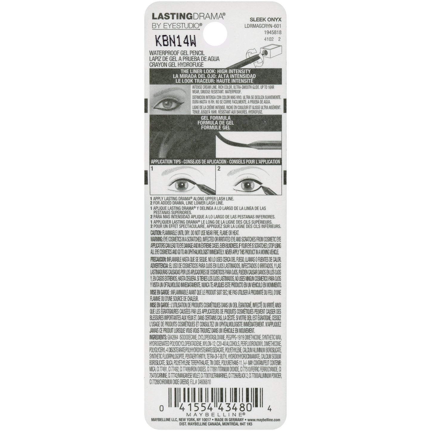 Maybelline Eyestudio Lasting Drama Waterproof Matte Gel Pencil Black Eyeliner Makeup, Sleek Onyx, 1 Count