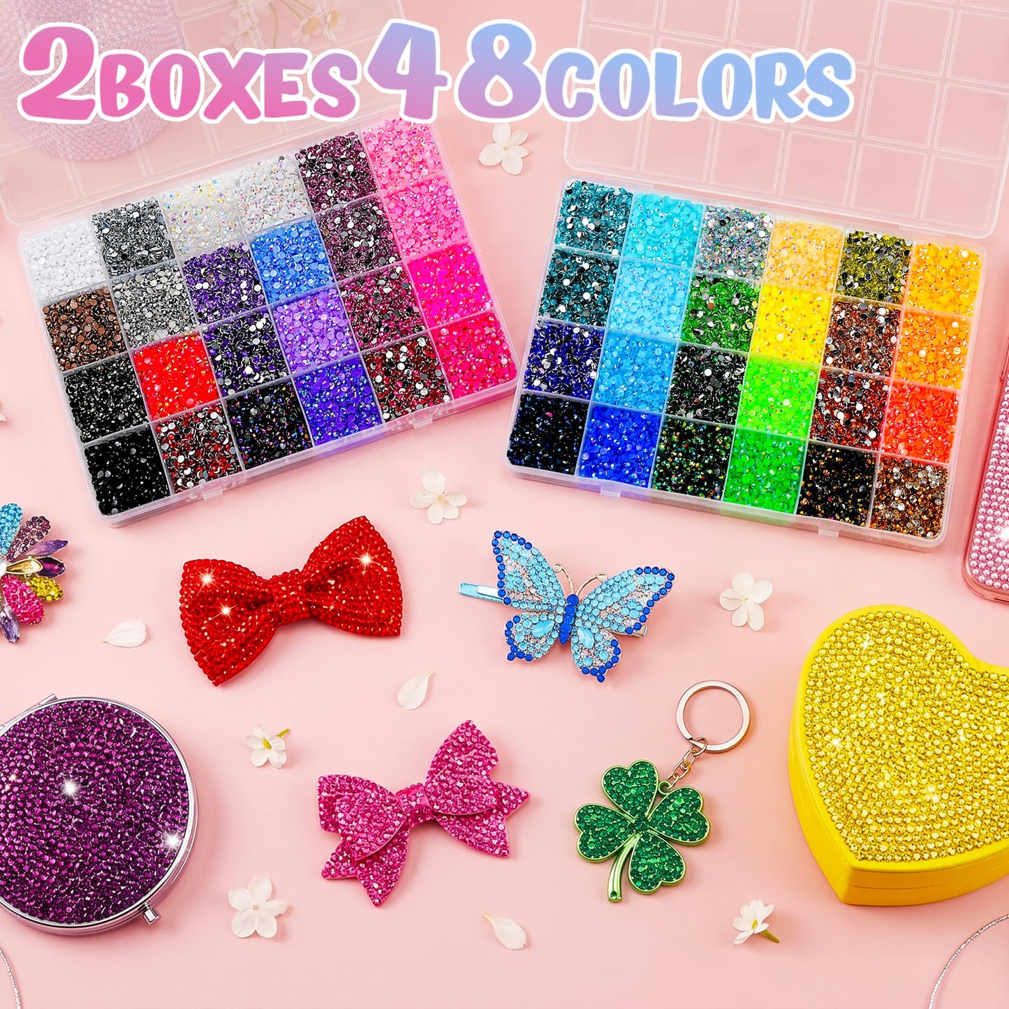 70000Pcs 48 Colors Bedazzling Kit 2 Boxes with Rhinestones, 3mm Resin Flatback Rhinestones with 4 Pcs B7000 Jewelry Glue & Tools, Diamond Art Beauty and Personal Care LOTWOW