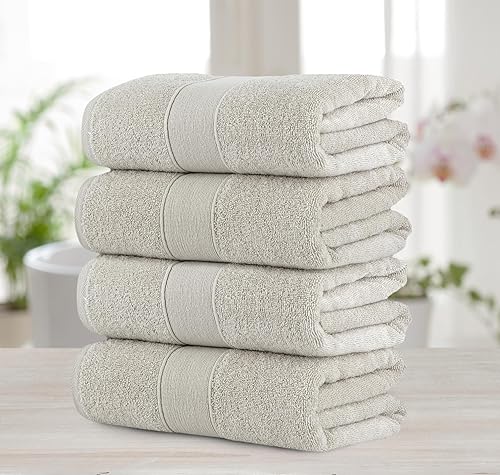 Chic Home Luxurious 4-Piece 100% Pure Turkish Cotton Bath Towels, 30" x 54", Ultra-Soft, Highly Absorbent, Dobby Border Design, Hypoallergenic…