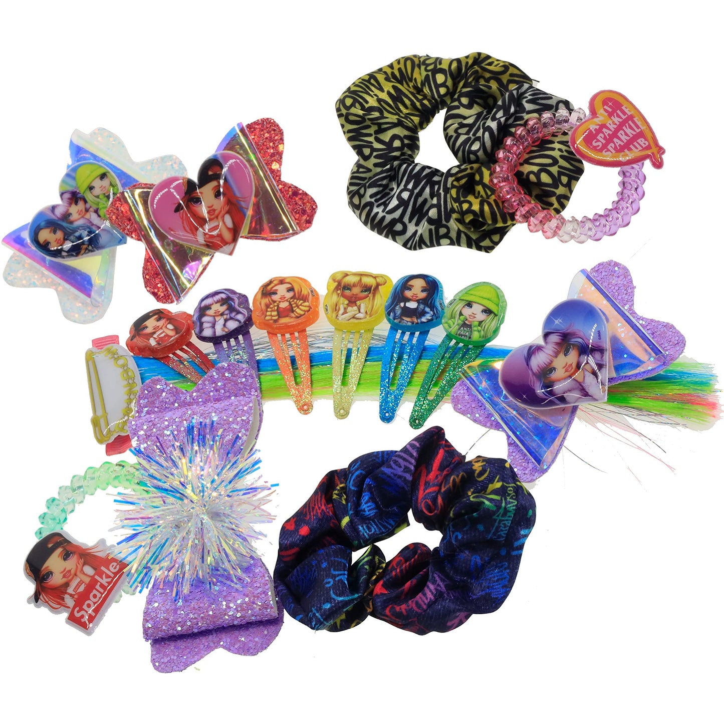 Rainbow High - Townley Girl Hair Accessories Set |Gift for Kids Teens Girls| Ages 3+ (15 Pcs) Including Hair Bow, Hair Extension, Scrunchies, Hair