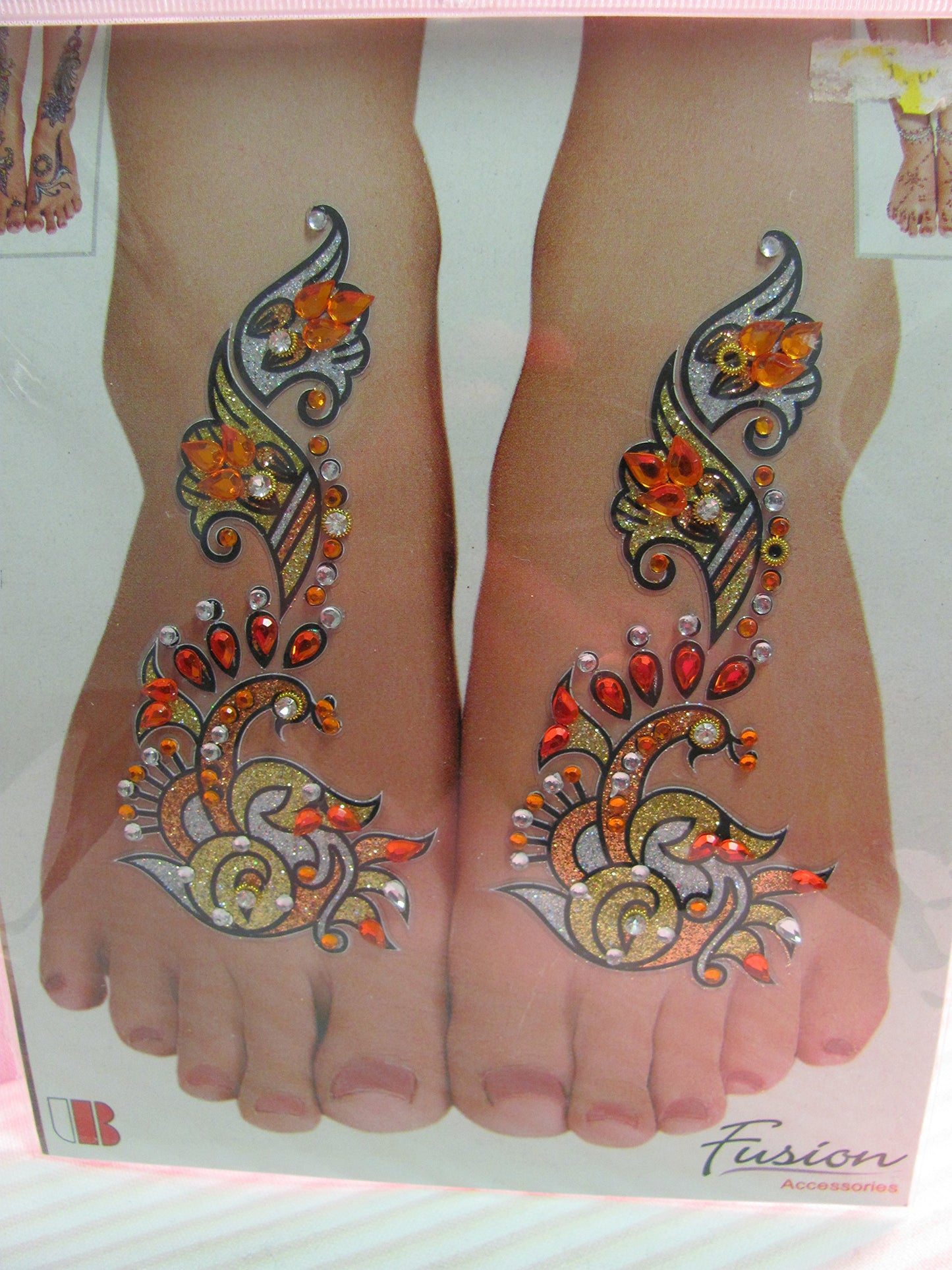 Indian Fashion Art Bollywood Feet Tattoo Sparkling Rhinestone Stick-On Reuseable Bindi (Gold)