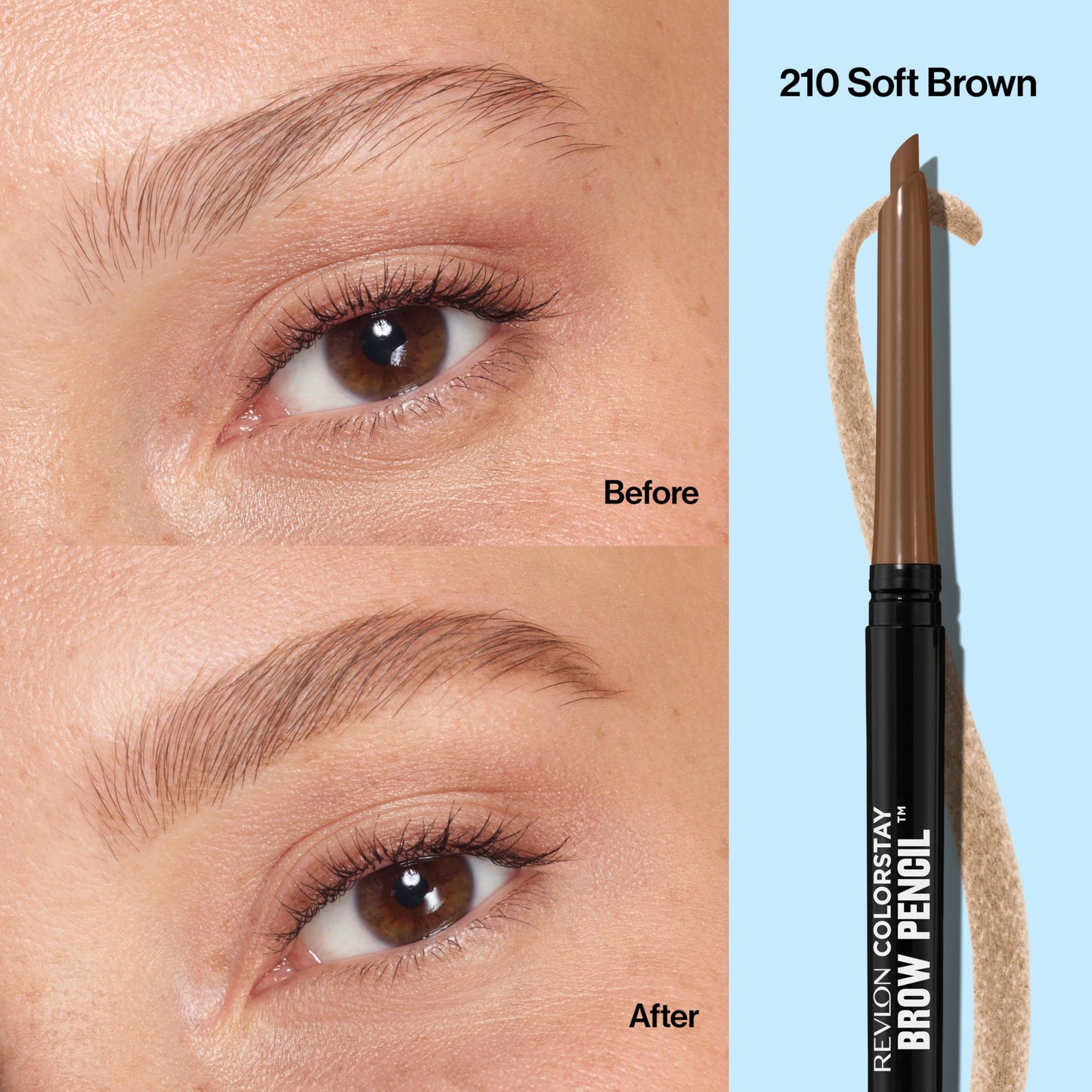 Revlon ColorStay Eyebrow Pencil with Spoolie Brush, Waterproof, Hair-Like Strokes, Stocking Stuffer for Her, 210 Soft Brown, 0.021 oz