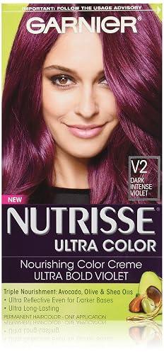 Garnier Nutrisse Ultra Color Nourishing Permanent Hair Color Cream, V2 Dark Intense Violet (1 Kit) Purple Hair Dye