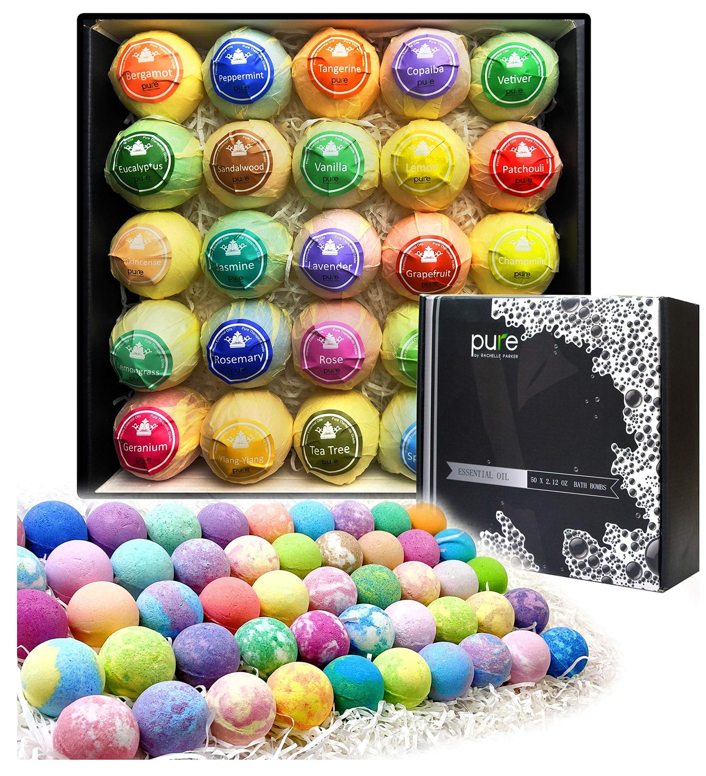 Natural Bath Bombs Gift Set for Women and Men. 50 Essential Oil Bath Bombs with Organic & Moisturizing Pure Goodness.