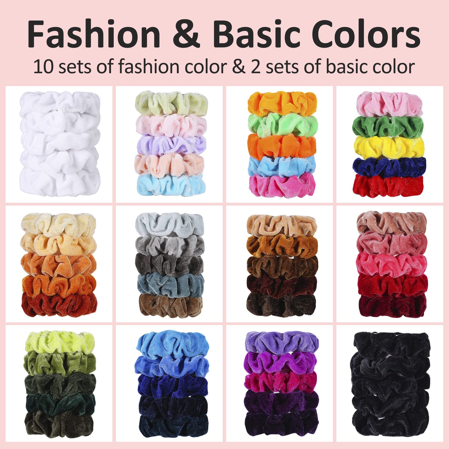 ADRIONE Velvet Scrunchies for Women, Girls & Kids 60 Bulk Pack, Soft Hair Scrunchie Hair Ties Scrunchy for Thick, Curly, Medium, Thin, Fine Hair, No Beauty and Personal Care ADRIONE