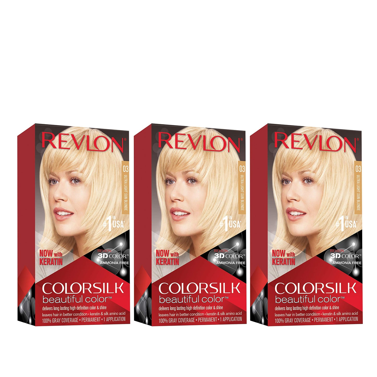 Revlon Permanent Hair Color, Permanent Hair Dye, Colorsilk with 100% Gray Coverage, Ammonia-Free, Keratin and Amino Acids, 03 Ultra Light Sun Blonde