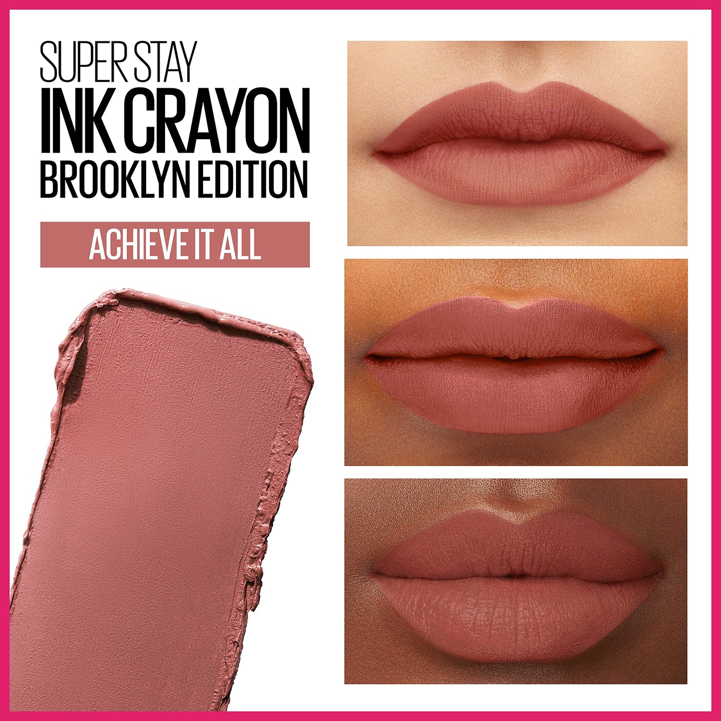 Maybelline Super Stay Ink Crayon Lipstick Makeup, Precision Tip Matte Lip Crayon with Built-in Sharpener, Longwear Up To 8Hrs, Achieve It All, Brown