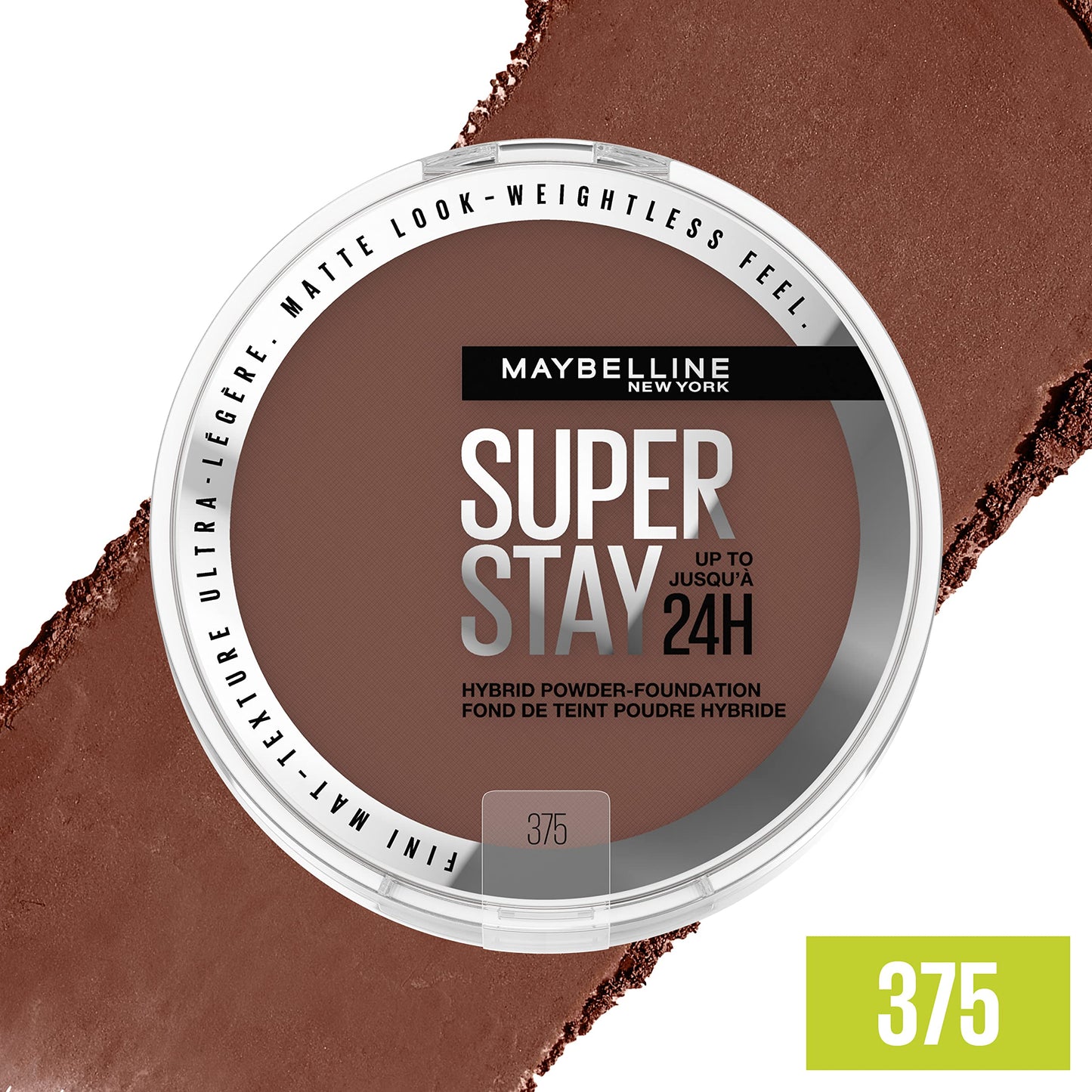 Maybelline Super Stay Up to 24HR Hybrid Powder-Foundation, Medium-to-Full Coverage Makeup, Matte Finish, 375, 1 Count