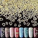 PAGOW 1000pcs 3D Gold Heart Nail Art Metal Charm Kit Love Small Metallic DIY Studs Sequins Valentine Decoration Spring Summer Accessories Gift