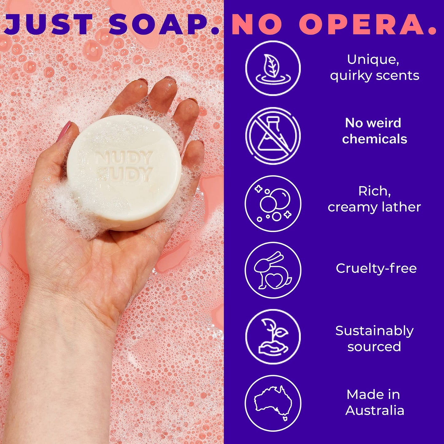 Nudy Rudy Bestie Bundle Bar Soap Pucks, Includes Milk Bar, Sea. Salt. Suds., Wasabi Pear, Made with Organic Shea Butter, Pure Plant Oils, Triple Beauty & Personal Care Nudy Rudy