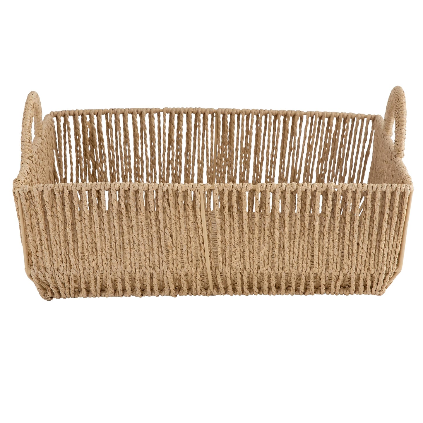 Simplify Large Shelf Storage Basket | Dimensions: 15"x 13"x 5"| 2 Carry Handles | Vertical Weave Design | Paper Rope Material | Great for Living…