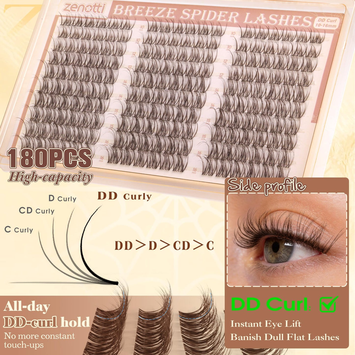 Brown Lash Clusters Breeze Spider Eyelash Clusters DD Curl Brown Wispy Cluster Eyelash Extensions Natural Spider Lashes Cluster with Invisible Band Beauty and Personal Care zenotti