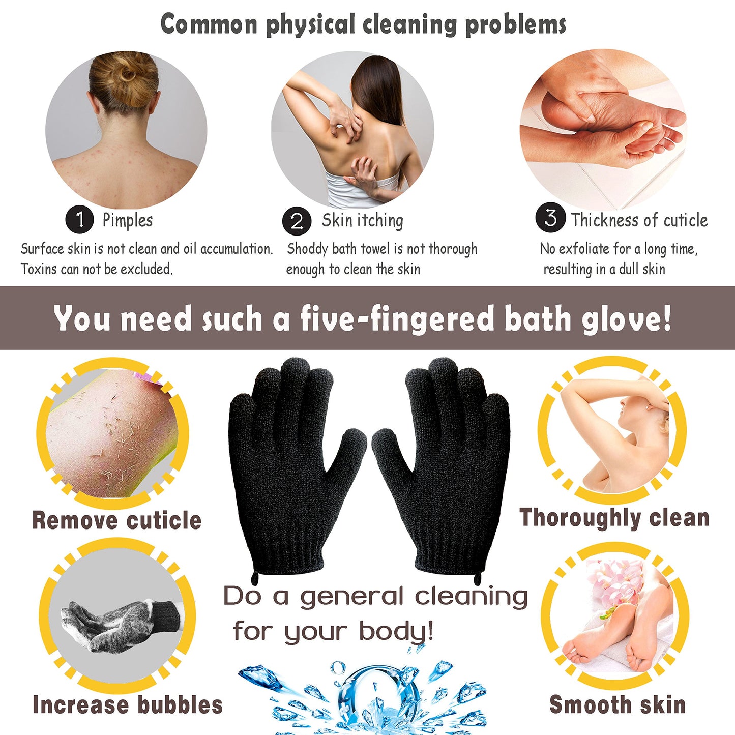 MIG4U Exfoliating Shower Gloves for Bath, Premium Nylon Body Wash Bathing Gloves for Men Women Spa, Massage and Skin Scrub, Dead Skin Remover