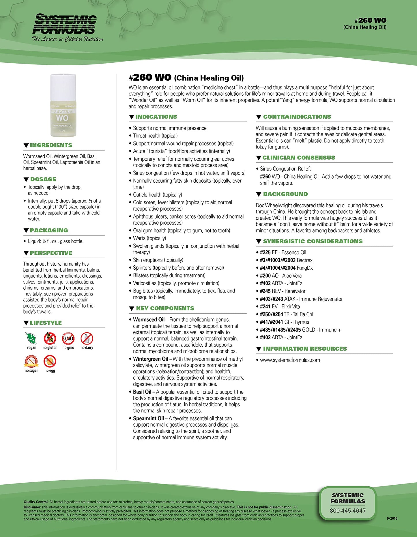 Systemic Formulas WO - China Healing Oil - Supports circulation and active epidermal processes, 0.5 FL OZ, Bio Extract #260. Body's repair process.