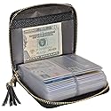 Easyoulife Womens Credit Card Holder Wallet Zip Leather Card Case RFID Blocking (Black)