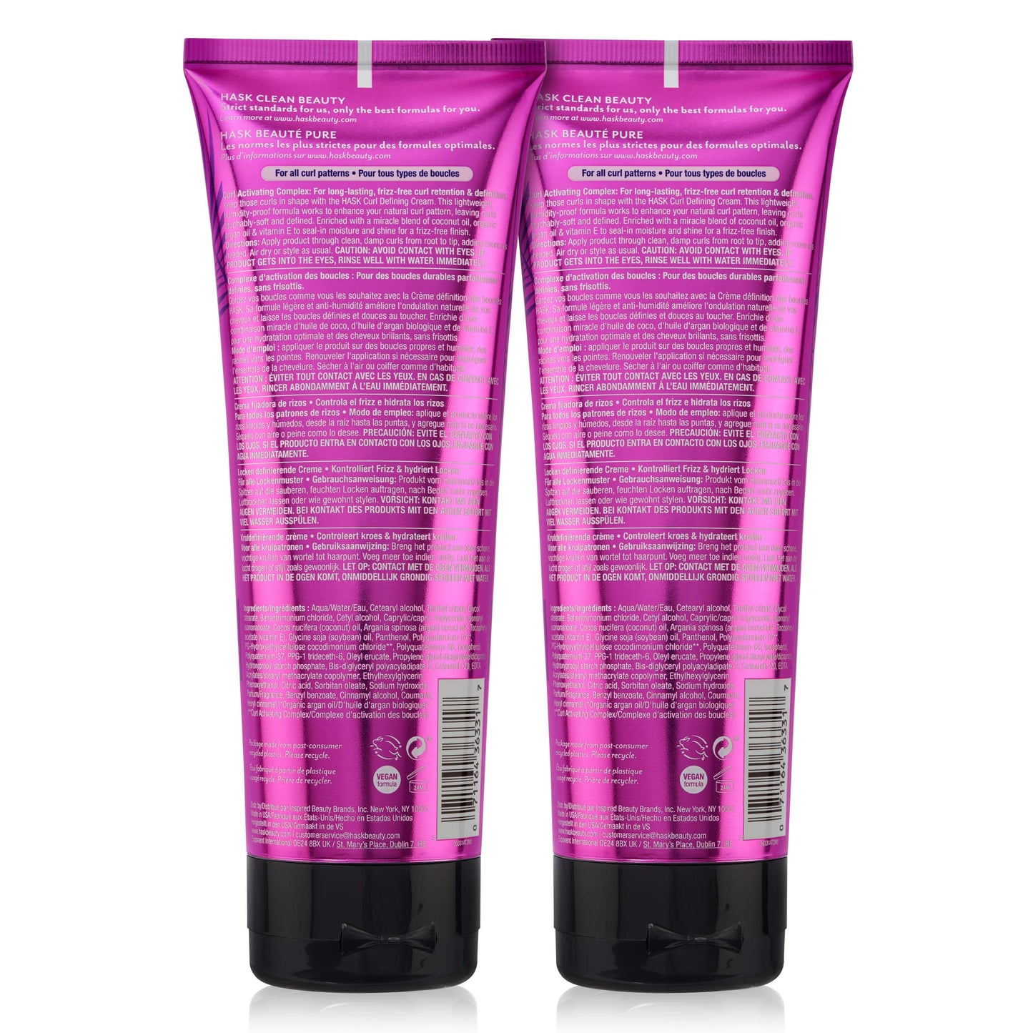 HASK Hair Cream - Curl Care Defining Cream 2 Piece Bundle, vegan, cruelty-free, color safe, free from gluten, sulfates, and parabens